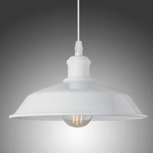 White Dome Pendant Light, Farmhouse Style Industrial Lamp Fixture for Dinning Room Kitchen Bedroom Hallway Entryway